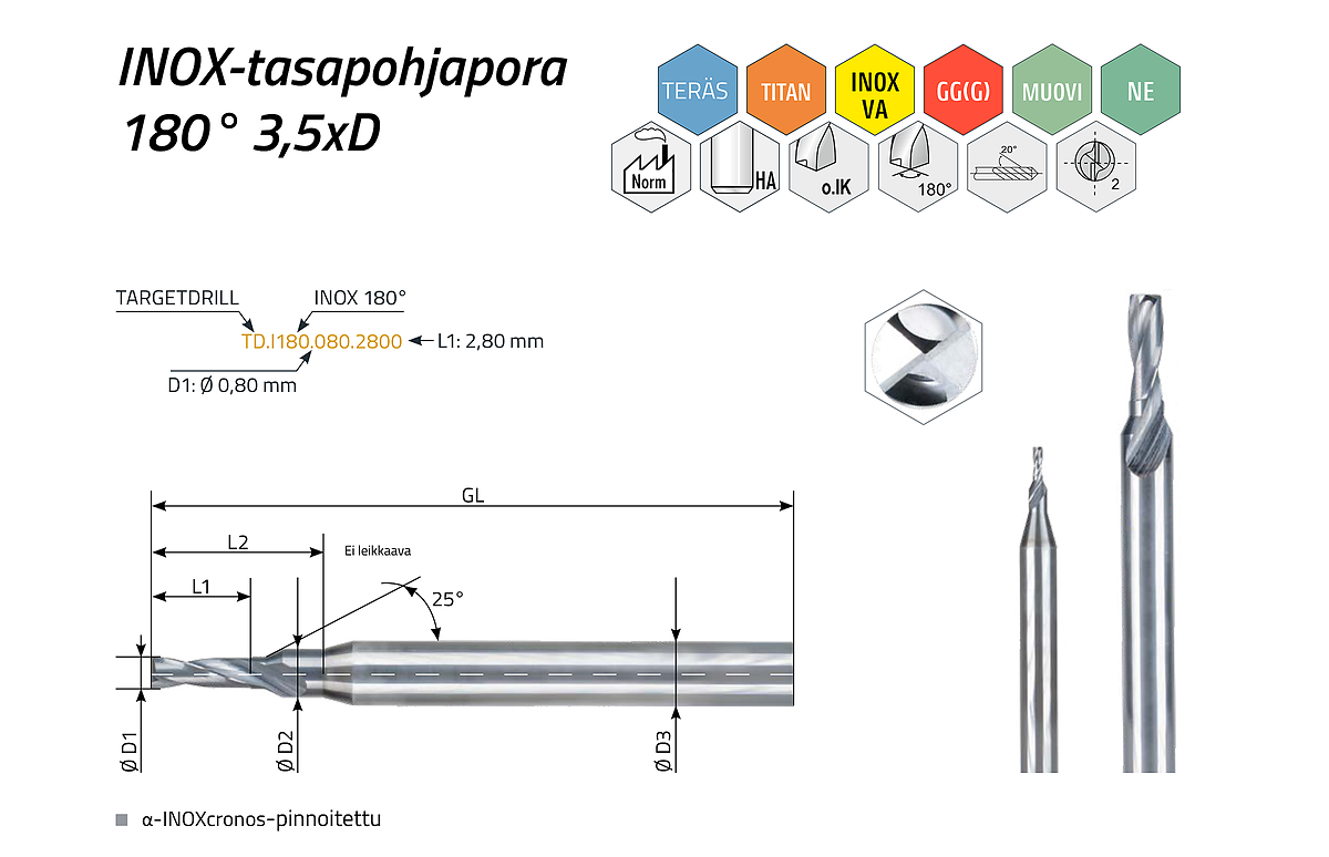 TARGETDRILL INOX-Flatdrill 180°