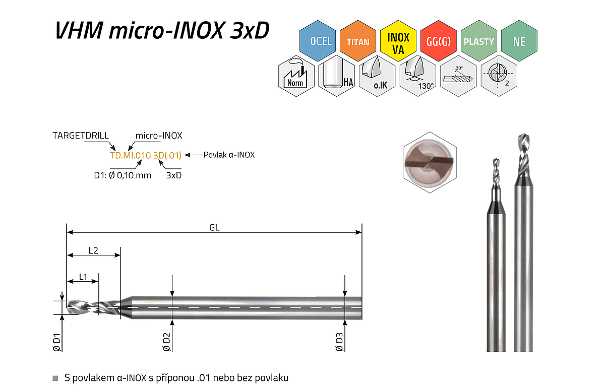 TARGETDRILL micro-INOX 3xD až 12xD