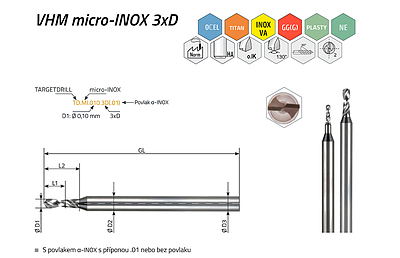 TARGETDRILL micro-INOX 3xD až 12xD – pohled 1