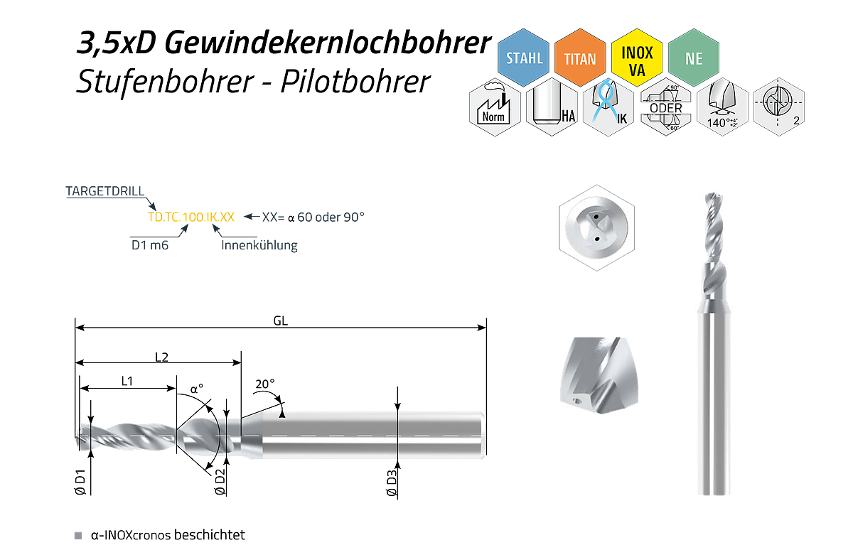TARGETDRILL Thread-Core 3,5xD-Pilot cooled